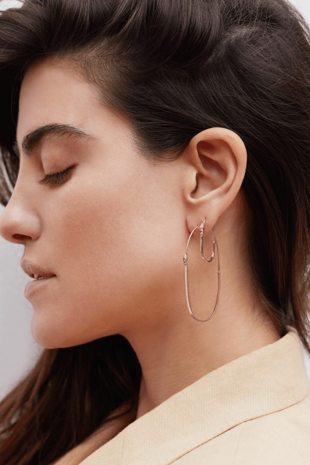 Argola Hoops G em ouro rose 18k com Diamantes - Imagem 4