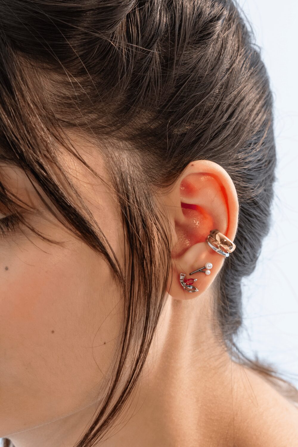 Earcuff Raiz em prata 950 banho de ouro amarelo e branco 18k com Diamante - Imagem 2