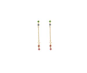 Brinco Folia em ouro amarelo 18k com Tsavorita, Safira Azul, Safira Incolor, Safira Laranja e Rubelita