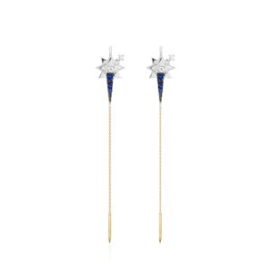 Brinco  North Star G em ouro branco e amarelo 18k Safira azul e Diamantes