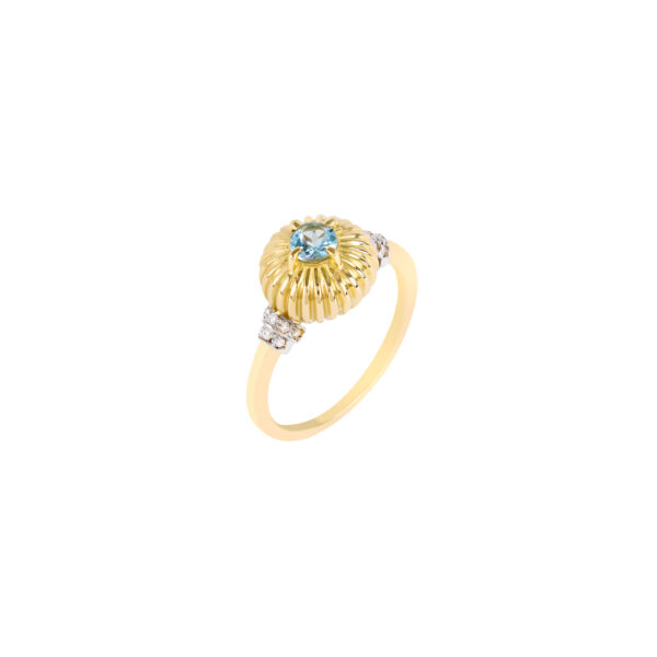 Anel Ninho em ouro amarelo 18k com Água Marinha e Diamantes