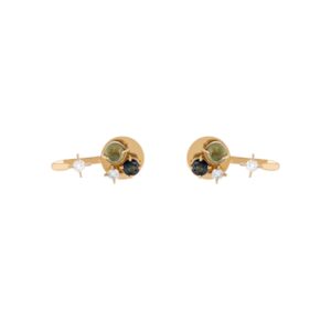 Brinco Confete P em ouro amarelo 18k com Turmalinas verdes e Diamante