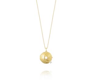 Colar Relicário Encontros em prata 950 banho de ouro amarelo com Pérola e Safira Incolor