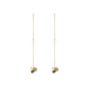 Brinco Confete longo em ouro amarelo 18k com Turmalina verde e Diamante