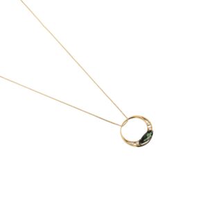 Colar Folha Duo em ouro amarelo 18k com Turmalina Verde e Diamante