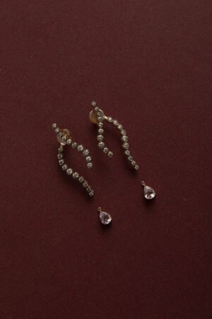 Brinco Elementos Terra em ouro rosé 18k com Diamantes champanhe e canetado em ródio negro com pingente em Morganita
